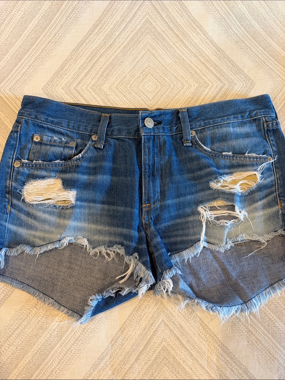 Rag & Bone Blue Distressed Denim Cutoff Shorts Size 27
